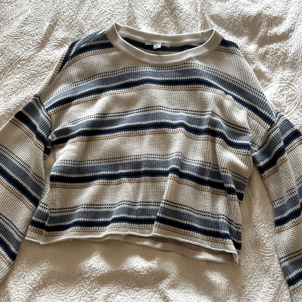 O’neill | Waffle Knit Cropped sweater | Bell Sleeve | M | Stripe